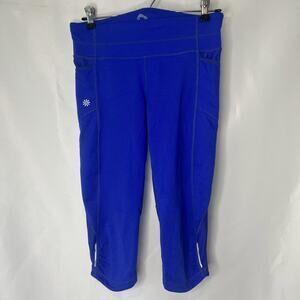 Athleta Womens S Blue Dobby Be Free Crop Capr Stretch Reflective Leggings 964251